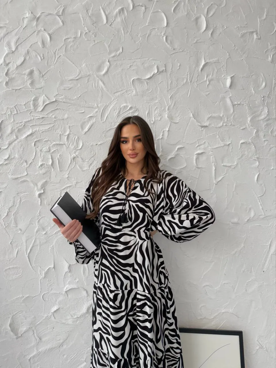 Zebra Cotton Dress With Tassels