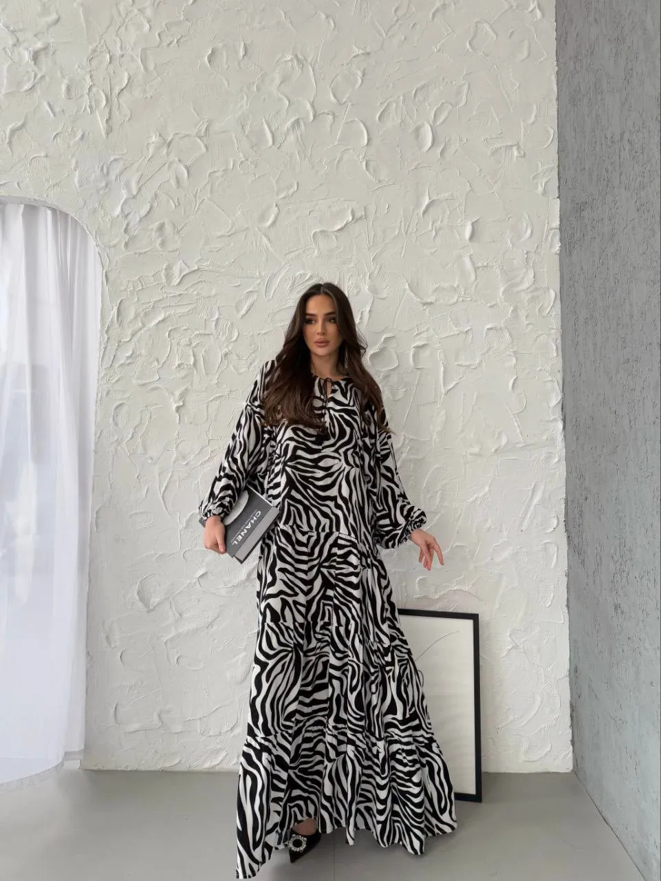 Zebra Cotton Dress With Tassels