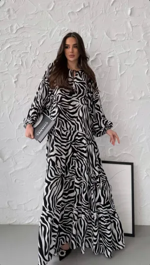 Zebra Cotton Dress With Tassels