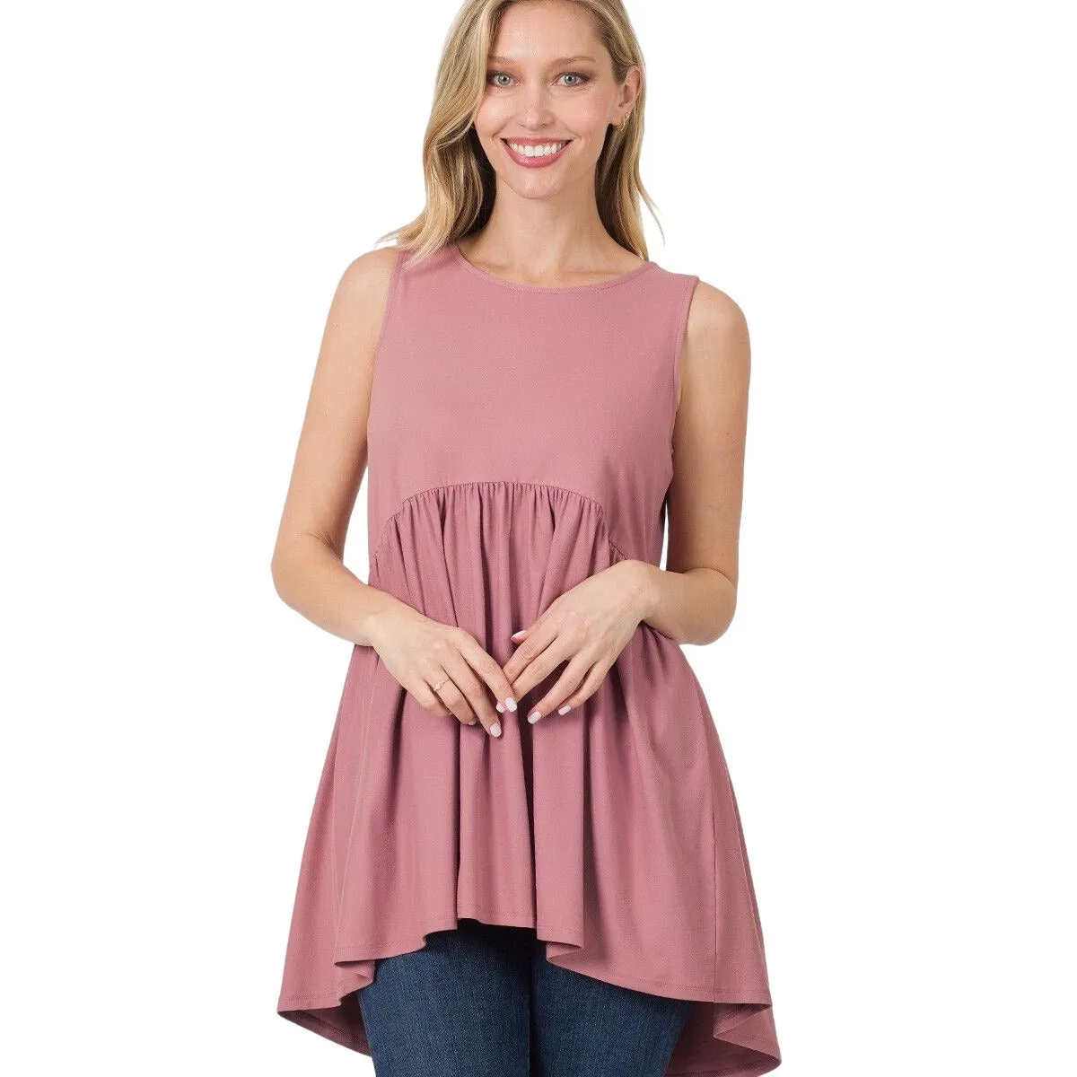 Zenana Spring Blue Sleeveless Empire Waist Top - PT3145