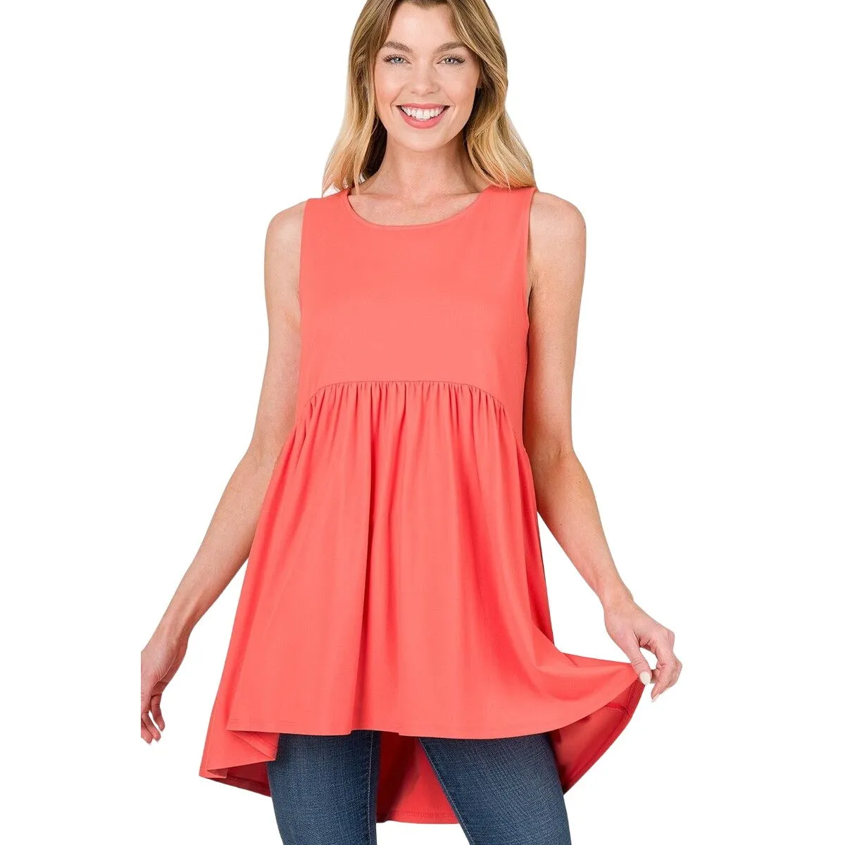 Zenana Spring Blue Sleeveless Empire Waist Top - PT3145